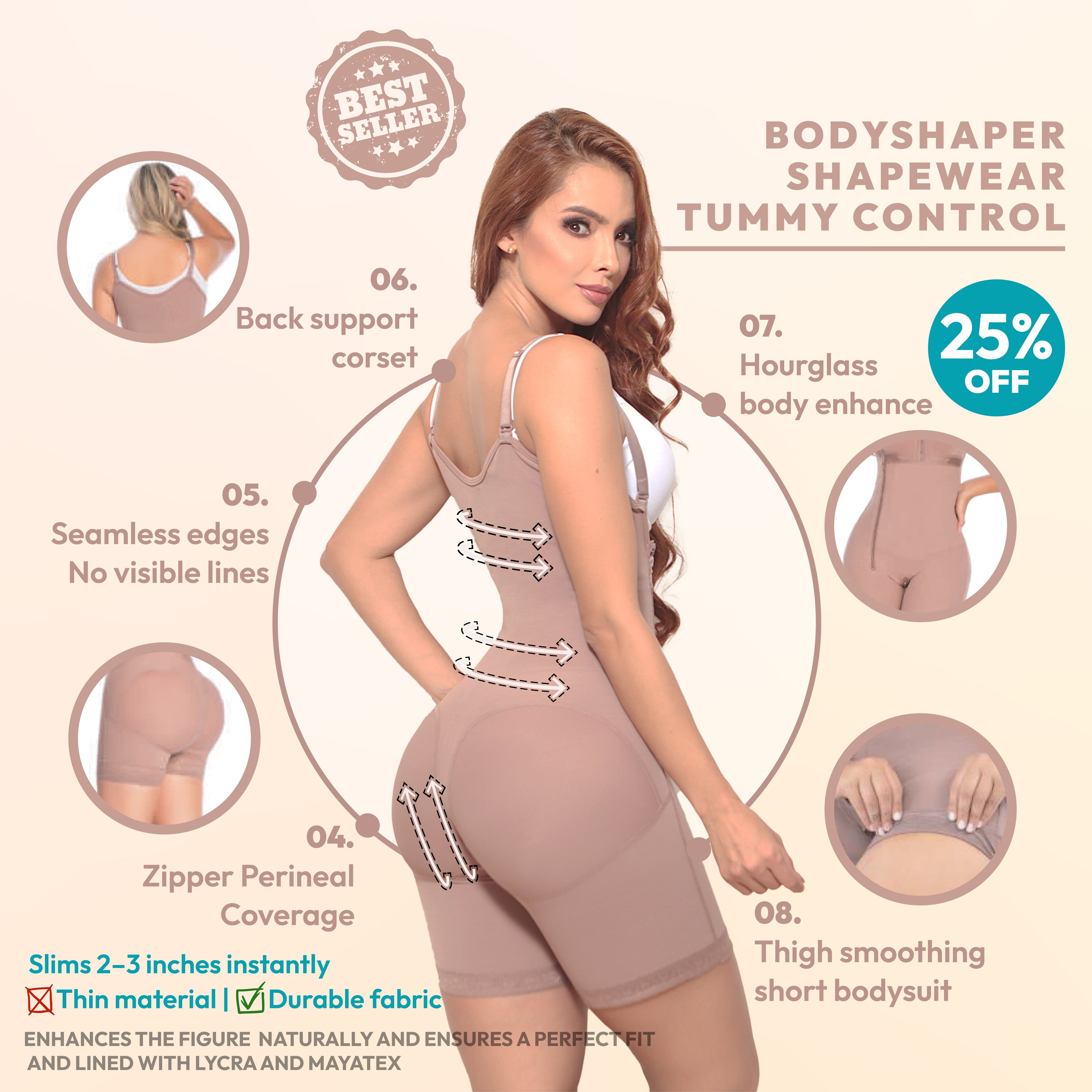 Faja De Compresion Alta Cierre lateral  y broche Invisible Media Pierna