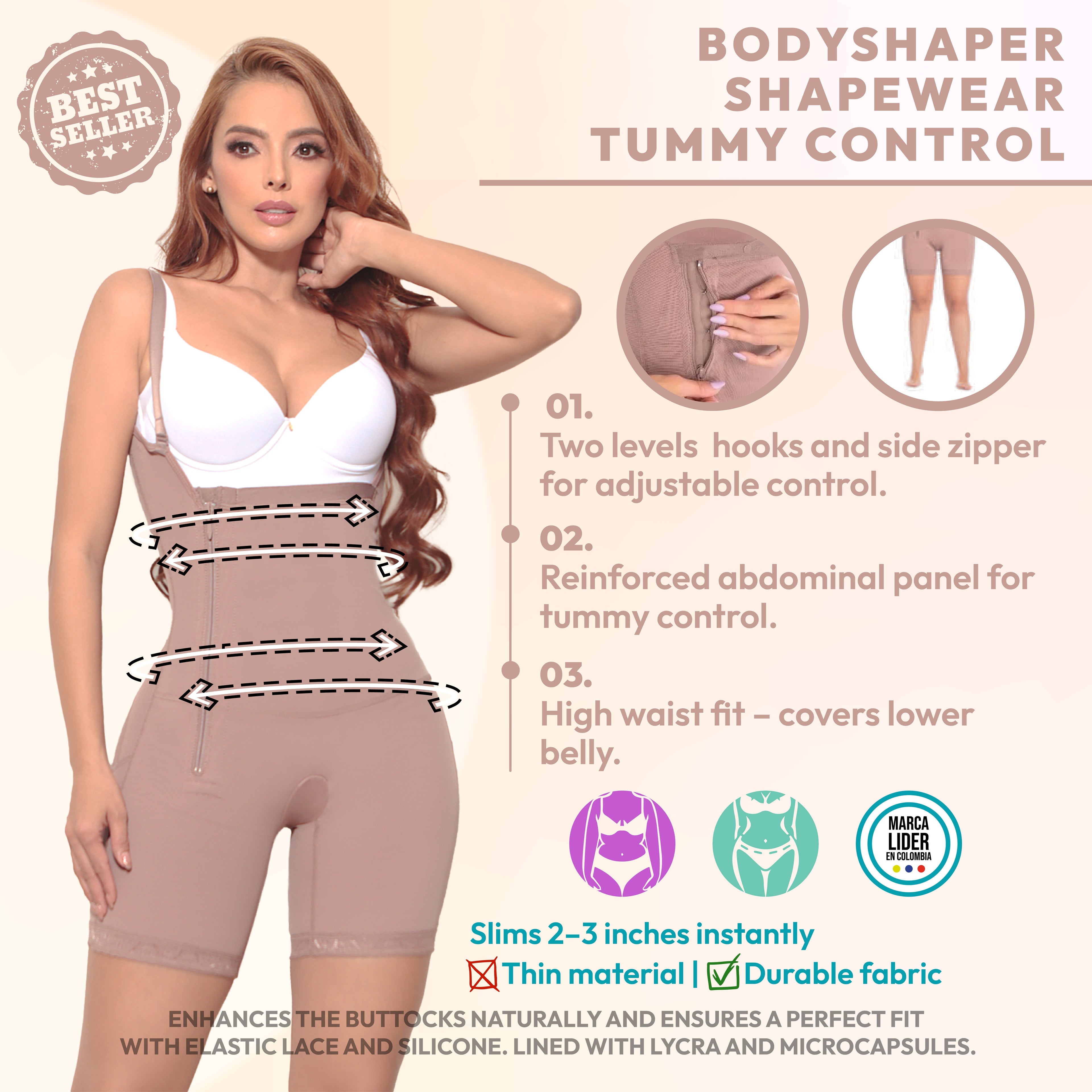 Faja De Compresion Alta Cierre lateral  y broche Invisible Media Pierna