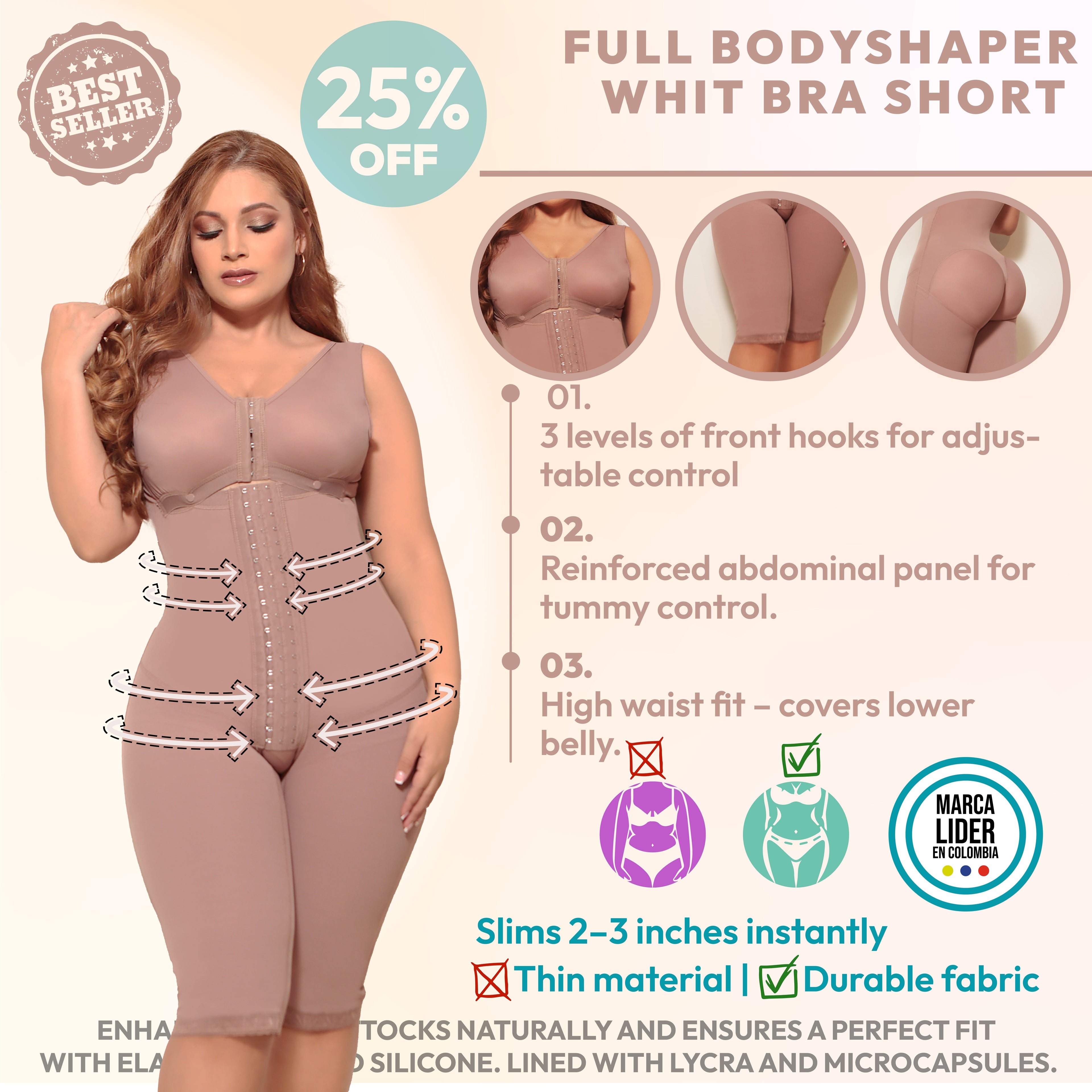 Full Body Faja 3 lineas de Broches Ajustable Pierna Larga