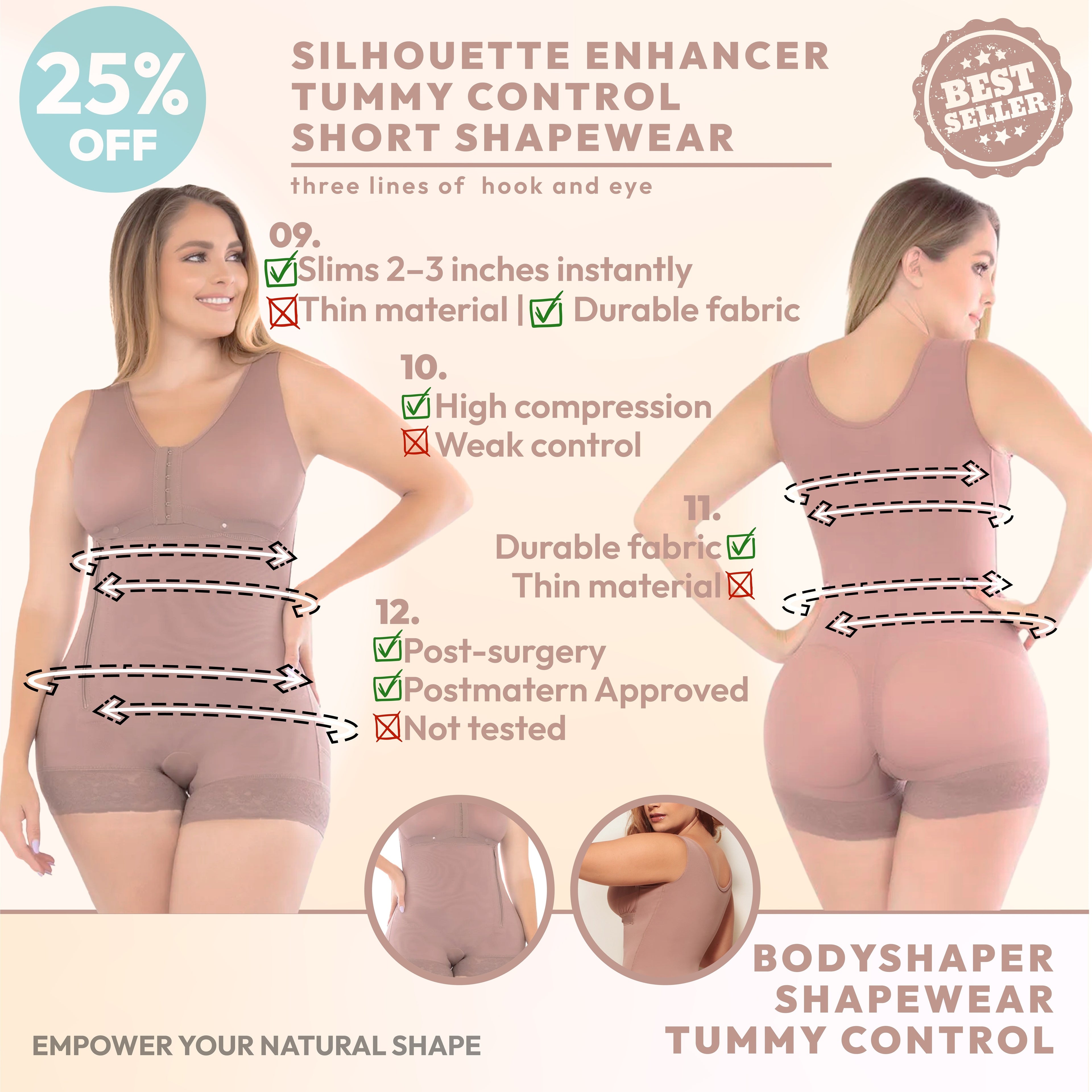 Full Body Faja 3 lineas de Broches Ajustable Corta